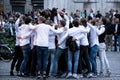 Group of students partying in the street in Amsterdam