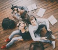 Group of students reading books, writing in notebooks Royalty Free Stock Photo