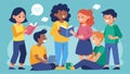 A group of students in a roleplaying game taking turns being the speaker and listener in order to practice reading each