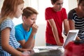 Group Of Students In After School Computer Coding Class Learning To Program Robot Vehicle Royalty Free Stock Photo