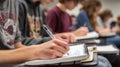 Students write notes during a classroom lecture in a school setting on a weekday morning Royalty Free Stock Photo
