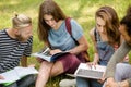 Group of students sitting on grass studying. Royalty Free Stock Photo