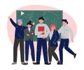 Group of Students Standing Together in Front of Blackboard, Teenage Boys and Girls in Uniform in Classroom Vector Royalty Free Stock Photo