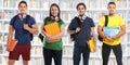 Group of students study education library banner young people