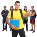 Group of students success successful thumbs up smiling square people isolated on white