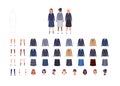 Group of students uniform from high and middle school. Vector illustration of girls in uniform of different colors