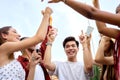 group of students young diverse men and women doing barbecue in nature Royalty Free Stock Photo