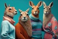 Group studio portrait of body-positive animals in the fashionable clothes , created with Generative AI technology