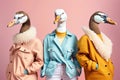 Group studio portrait of body-positive ducks in the clothes, created with Generative AI technology Royalty Free Stock Photo