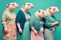 Group studio portrait of fat badgers in clothes , created with Generative AI technology