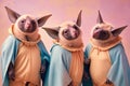 Group studio portrait of fat flying foxes in clothes, concept of Anthropomorphism, created with Generative AI technology Royalty Free Stock Photo