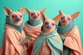 Group studio portrait of fat flying foxes in clothes, concept of Anthropomorphism, created with Generative AI technology Royalty Free Stock Photo