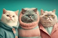 Group studio portrait of fat kittens in clothes , concept of Cuteness overload, created with Generative AI technology