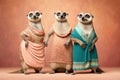 Group studio portrait of fat meerkats in clothes, created with Generative AI technology Royalty Free Stock Photo