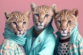 Group studio portrait of rats leopards in clothes of fashion collection, created with Generative AI technology