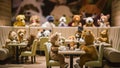 A group of stuffed animals sitting at tables in a restaurant, AI Royalty Free Stock Photo