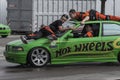 Group of stuntmen on the roof of a car at a car show in Halle Saale, Germany, 04.082019