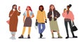 Group of Stylish Women in Autumn Fashion Outfits. Young Female Characters Wear Modern Casual Clothes for Fall Season