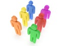 Group of stylized colored people stand on white