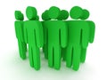 Group of stylized green people stand on white
