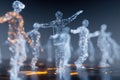 Abstract Digital Human Figures Dancing with Glowing Particles in a Futuristic Environment Royalty Free Stock Photo