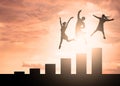 Group of successful happy people jumping on chart in the beach. Teamwork success, Great Energy of business team, happiness Royalty Free Stock Photo