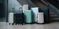 A group of suitcases sitting next to each other. AI generative image.
