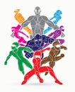 Group of Super Heroes action, Unity together team work