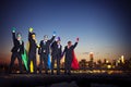 Group of Superhero Businessmen Arms Raised Royalty Free Stock Photo