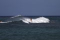 Group of surfers in Hawaii over the chasing waves in Kauai, Hawaii Royalty Free Stock Photo