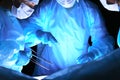 Group of surgeons in masks performing operation. Medicine, surgery and emergency help concepts Royalty Free Stock Photo