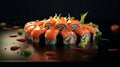 Group of Sushi Rolls on a Table. Generative AI. Royalty Free Stock Photo