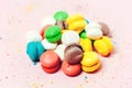 Group of sweet colorful mini macarons