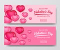 Group sweet pink heart shape illustration for valentine`s day sale offer banner template