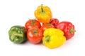 Group of sweet vegetables: yellow, orange, green, red paprika and freshness tomatoes. Royalty Free Stock Photo