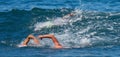 Group swimmers swimming crawl in blue sea