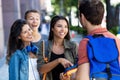 Group of talking latin amercan and hispanic and caucasian students Royalty Free Stock Photo