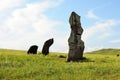 A group of tall gravestones of an ancient civilization in a picturesque hilly steppe Royalty Free Stock Photo