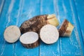 Group of Taro Root on wooden Background Royalty Free Stock Photo