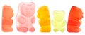 Group of tasty jelly gummy bears isolated on white background. Colored jelly candy Royalty Free Stock Photo