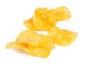 group of tasty yellow Potato chips isolated on white background Royalty Free Stock Photo