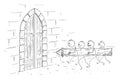 Battering Ram Attacking Castle Gate, Vector Cartoon Stick Figure Illustration Royalty Free Stock Photo