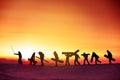 Group team snowboarder ski concept sunset Royalty Free Stock Photo