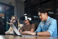 Group team work programer and engineer working AI robot arm system. Royalty Free Stock Photo