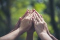 Group of teamwork high five team together hands raise up power partner. Diversity multiethnic group of business people success Royalty Free Stock Photo