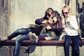 Group of teen girls on a city street Royalty Free Stock Photo