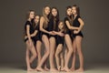 The group of teen girls posing at white studio Royalty Free Stock Photo