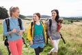 Group Of Teenage Girls Hiking In Countryside With Dog Royalty Free Stock Photo