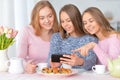 Group of teenage girls with smartphone Royalty Free Stock Photo