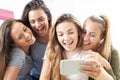 Group Of Teenage Girls Taking Selfie On Mobile Phone Royalty Free Stock Photo